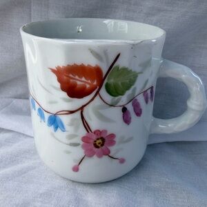 Antique Victorian Mustache Cup White Porcelain Mug w/ Mustache Guard